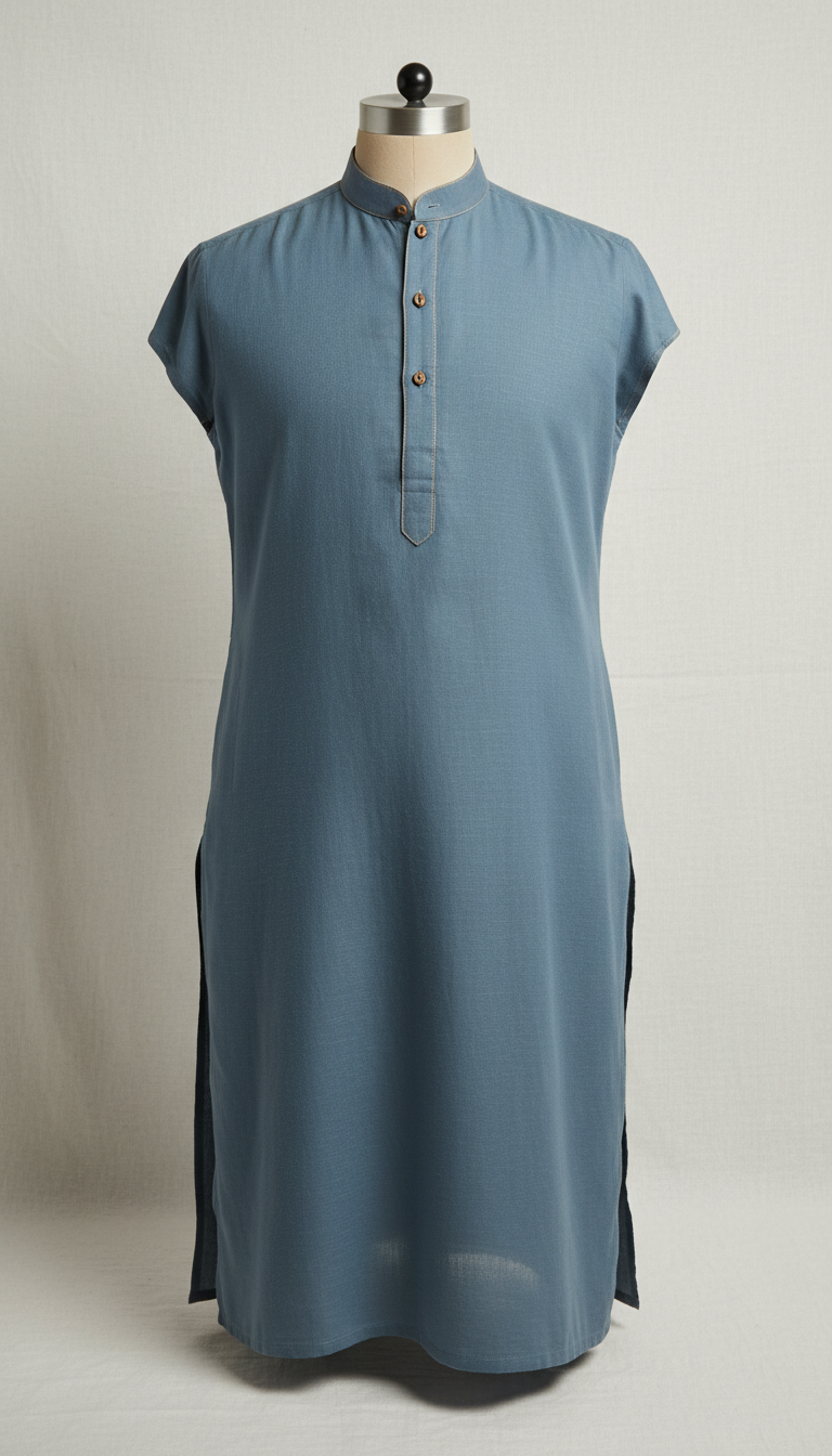 Tailored Kurta in Slate Blue Cotton