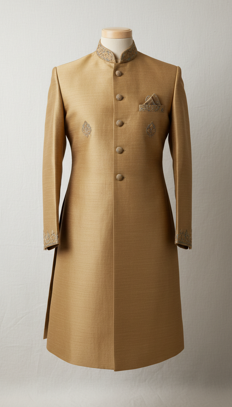 Sherwani in Old Gold Silk